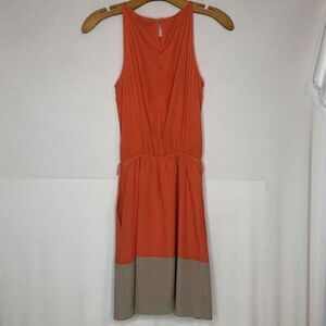 Express Keyhole‎ Color Block Orange Beige Shift Dress Women’s Sz XS